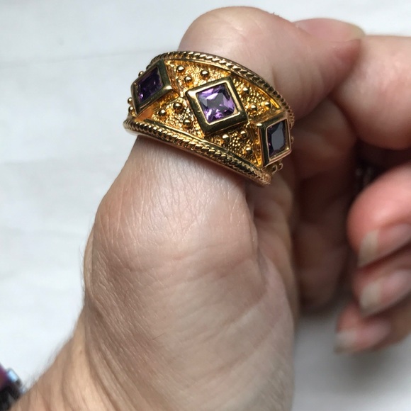 14k Gold plated sterling silver amethyst ring - Picture 2 of 8